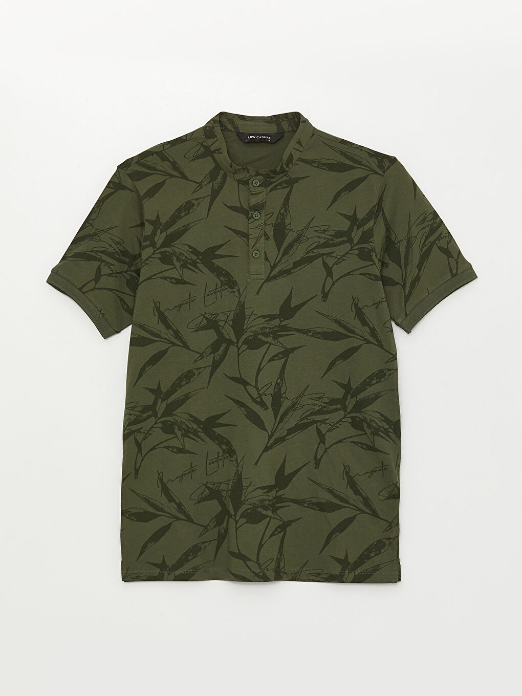 Футболка с воротником-стойка, коротким рукавом и узором для мужчин-5