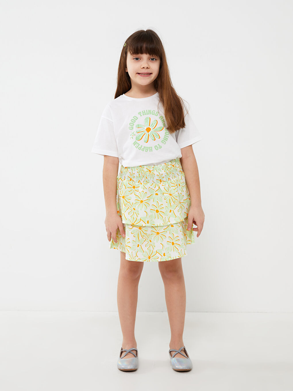 Crew Neck Girl's T-Shirt and Skirt-1