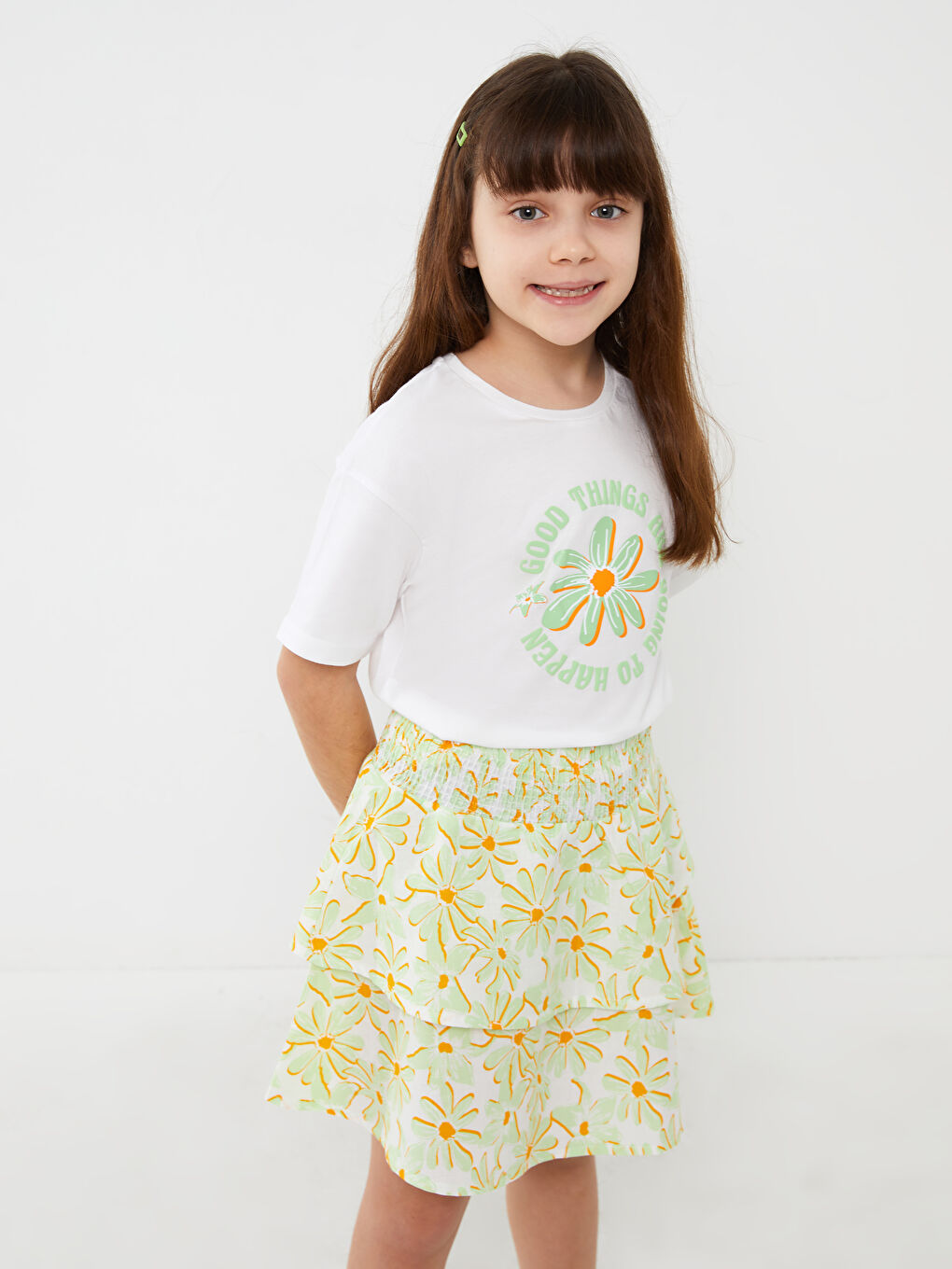 Crew Neck Girl's T-Shirt and Skirt-2