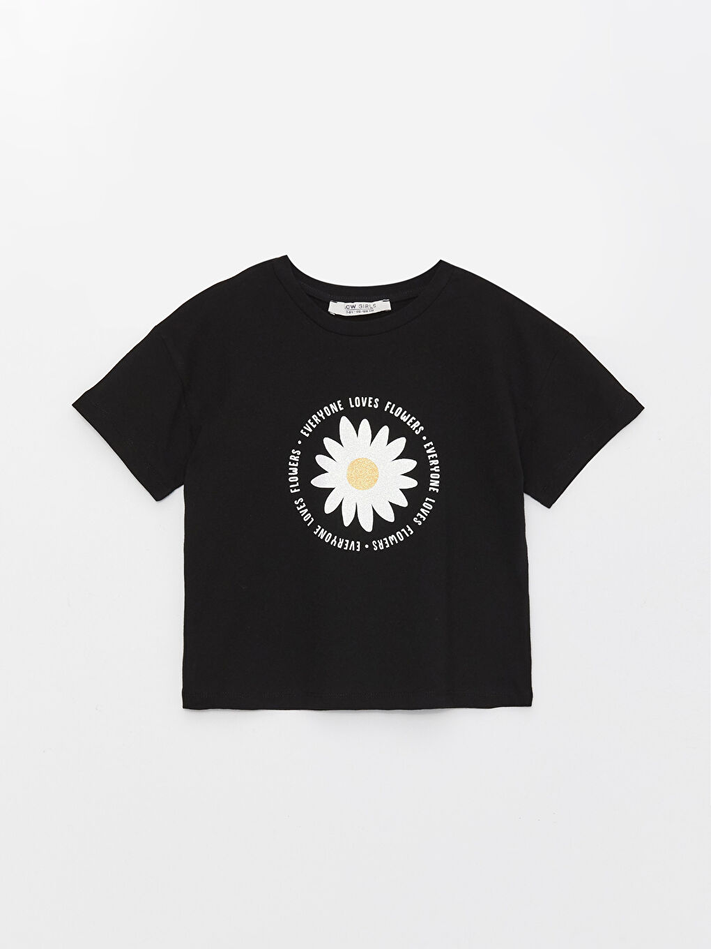 Siyah Bisiklet Yaka Baskılı Kısa Kollu Kız Çocuk Tişört ve Etek-1