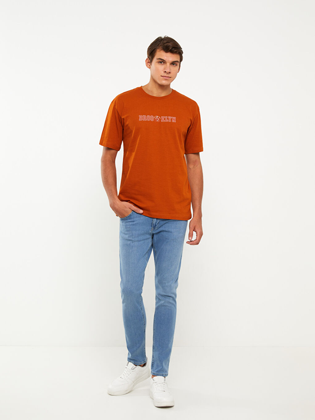 Crew Neck Short Sleeve Printed Combed Cotton Men's T-shirt -S37917Z8-H6L