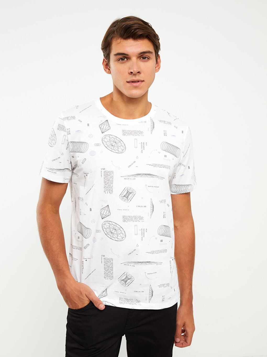 XSIDE Crew Neck Short Sleeve Patterned Jersey Men's T-Shirt -S37919Z8-R5B