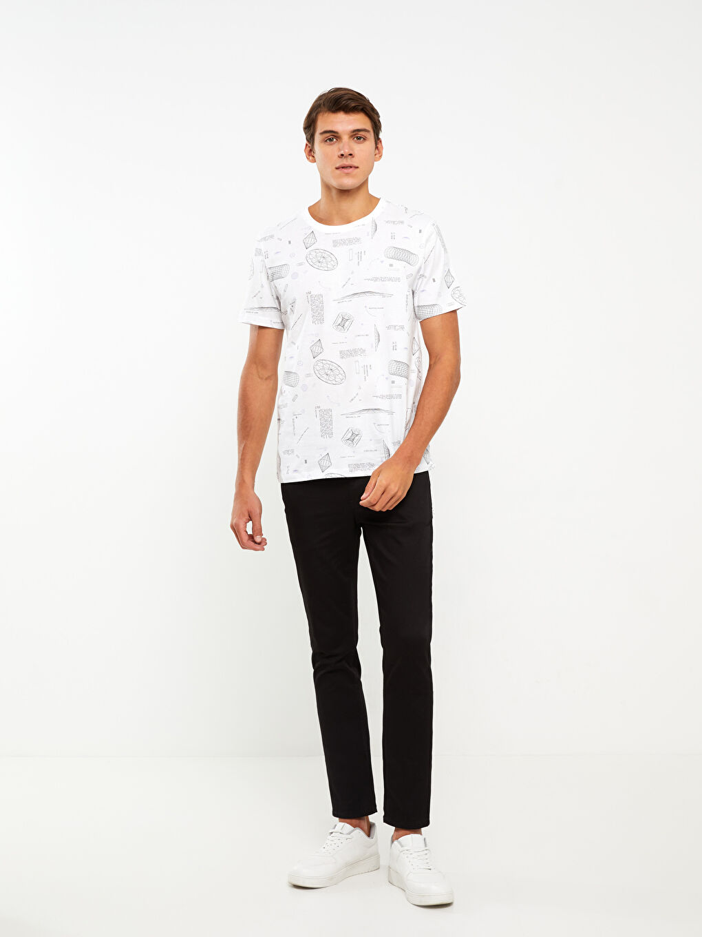 XSIDE Crew Neck Short Sleeve Patterned Jersey Men's T-Shirt -S37919Z8-R5B