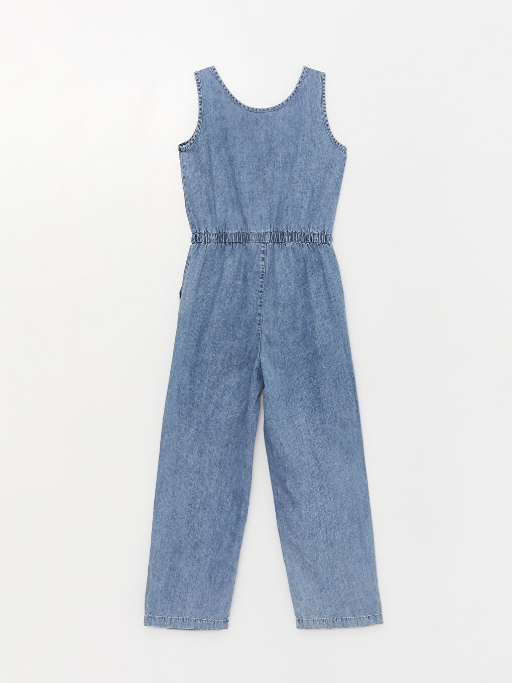 Salopetă Basic Din Denim Pentru Fete, Cu Guler Rotund-1