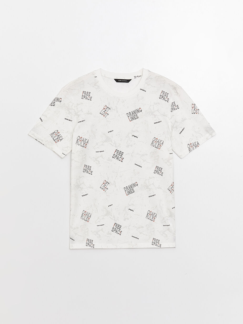 Beyaz Bisiklet Yaka Kısa Kollu Baskılı Penye Erkek Tişört-5