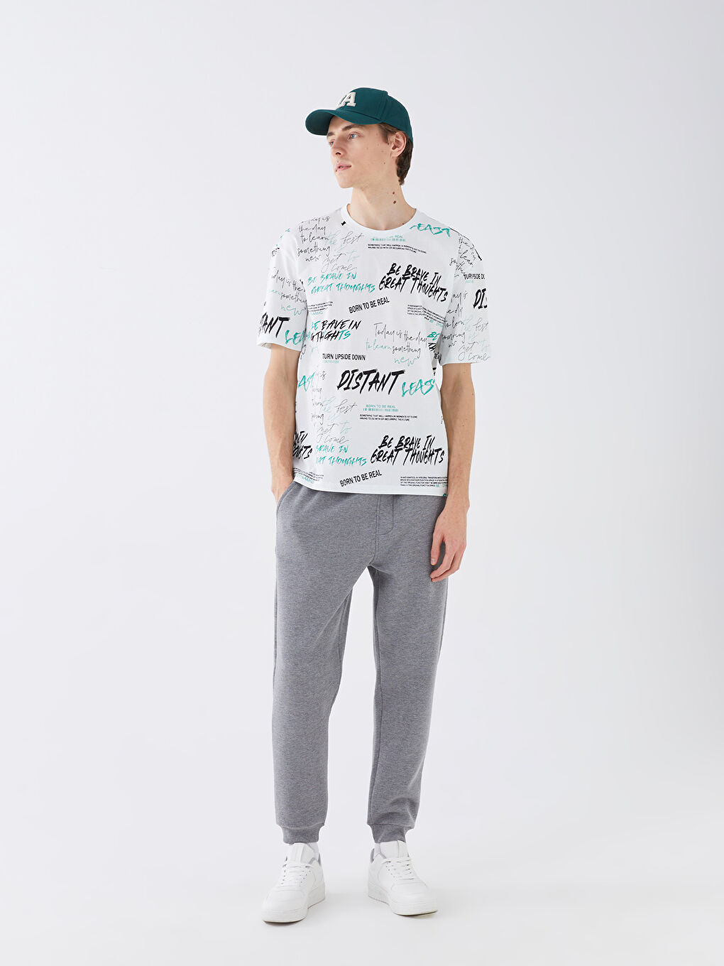 تيشيرت رجالي ياقة دائرية كم قصير مطبوع قطن ممشط-2