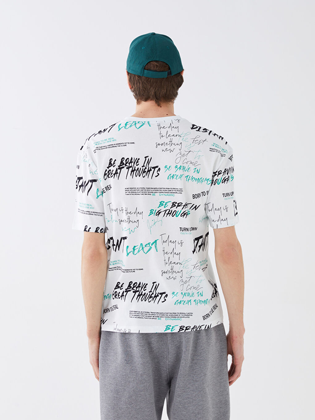 تيشيرت رجالي ياقة دائرية كم قصير مطبوع قطن ممشط-4