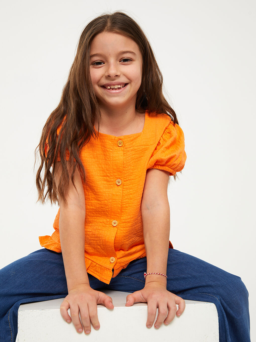 Square Collar Short Sleeve Girls' T-Shirt -S37970Z4-GBE