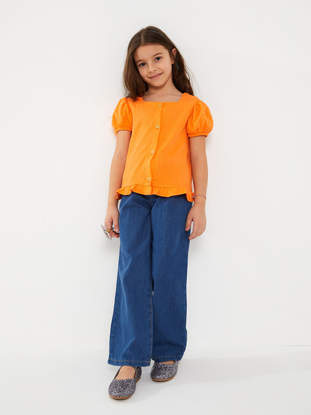 Square Collar Short Sleeve Girls' T-Shirt -S37970Z4-GBE