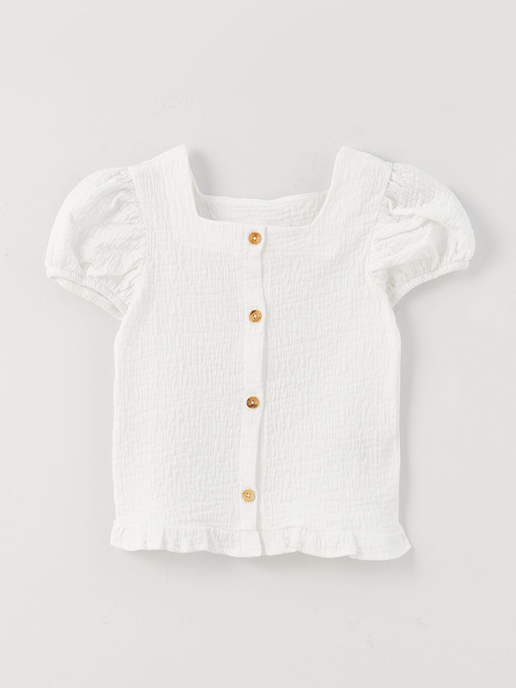 Beyaz Kare Yaka Kısa Kollu Kız Çocuk Tişört