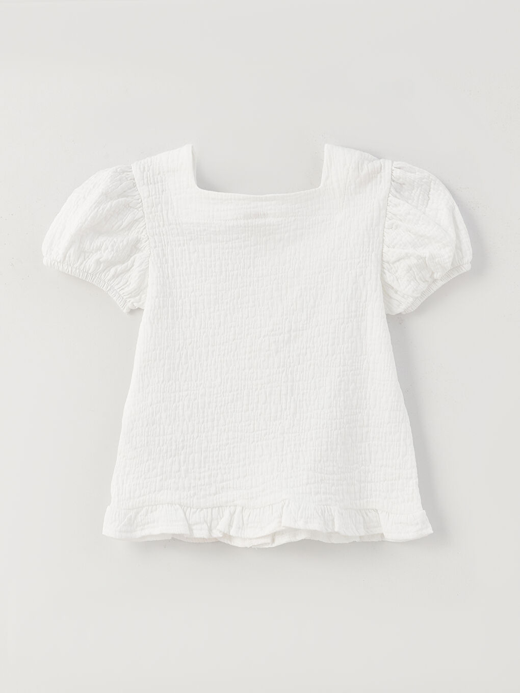 Beyaz Kare Yaka Kısa Kollu Kız Çocuk Tişört-1