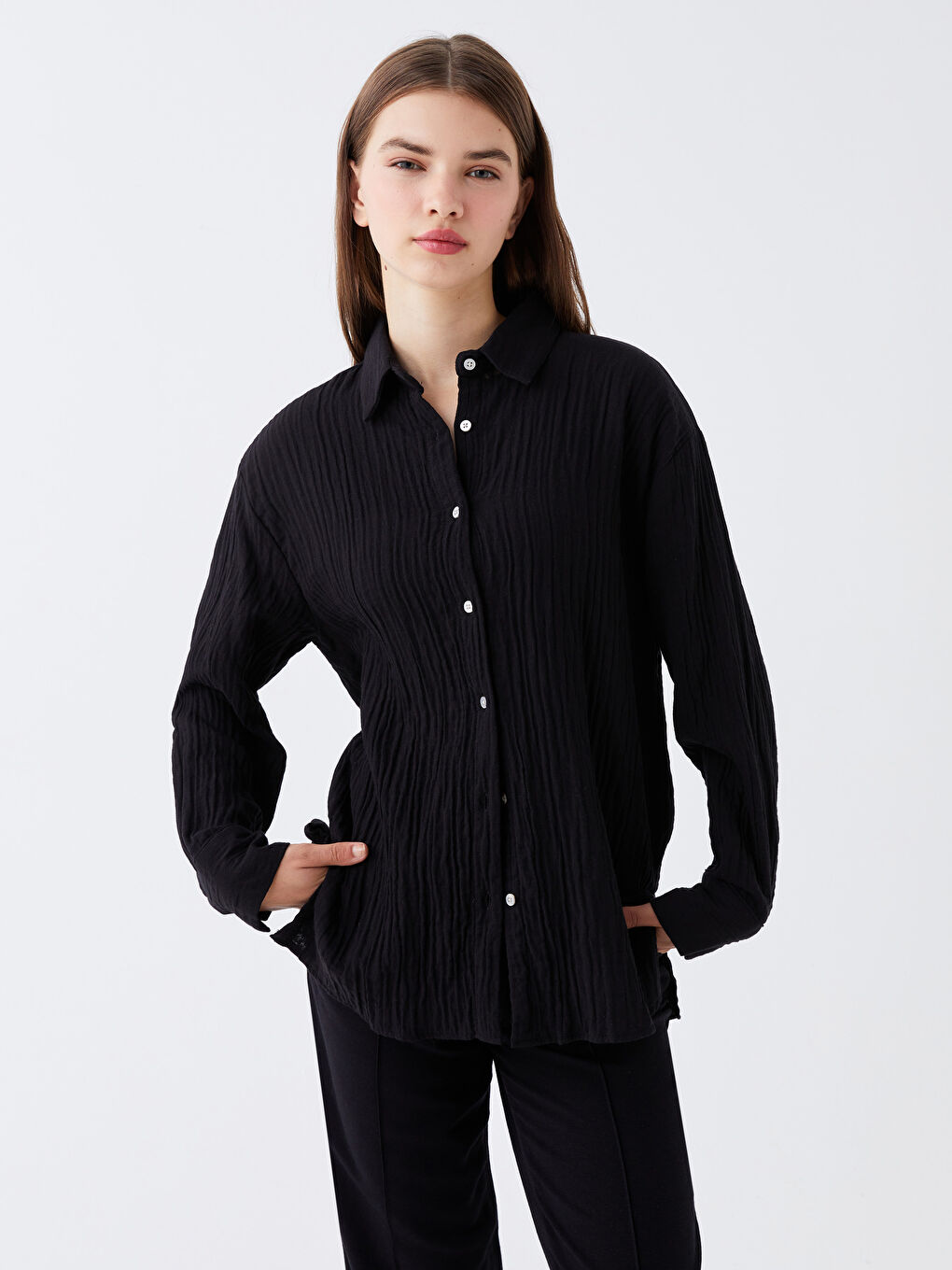Plain Long Sleeve Women's Muslin Shirt