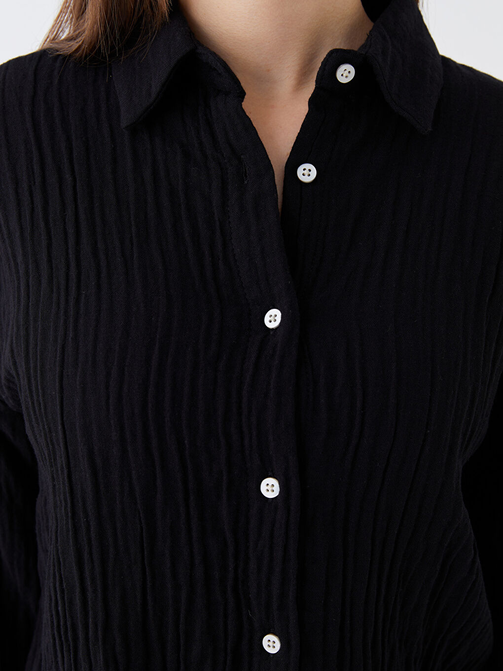 Plain Long Sleeve Women's Muslin Shirt-3