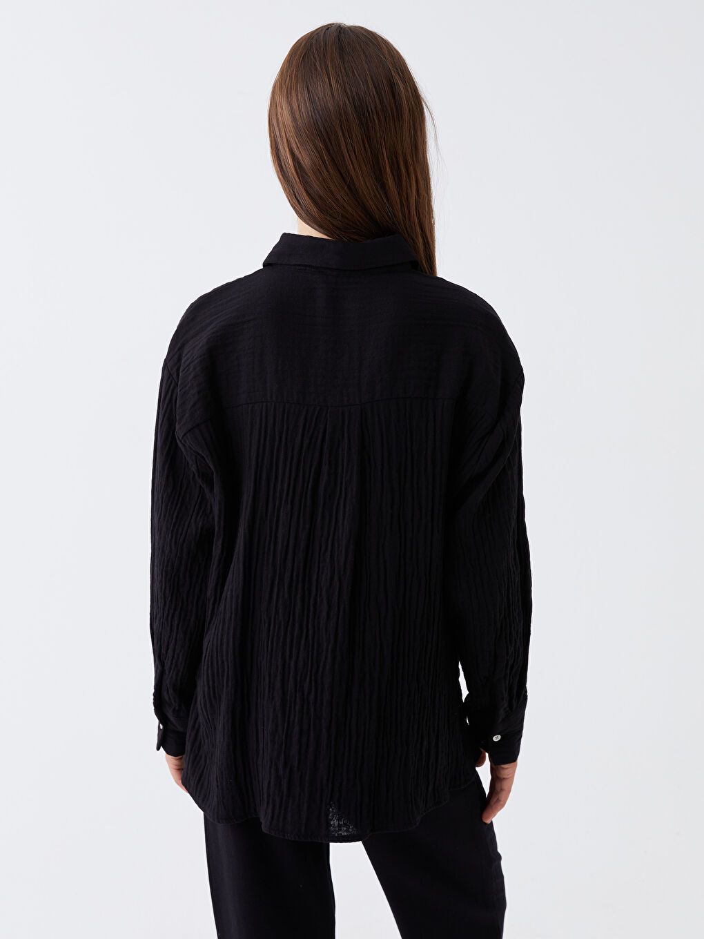 Plain Long Sleeve Women's Muslin Shirt-4
