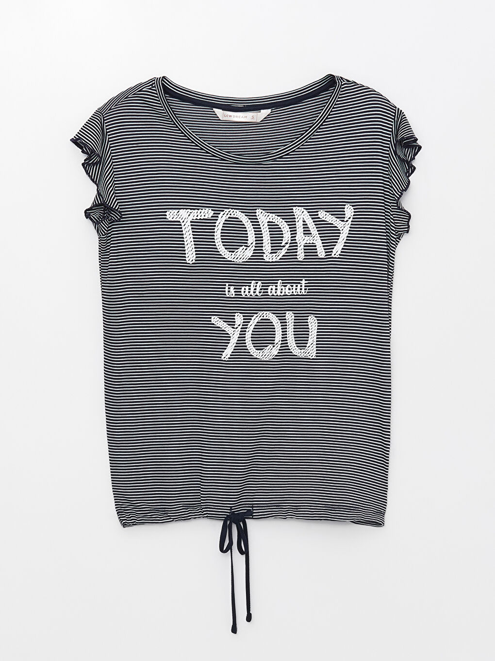 Set de pijama cu guler rotund, vărgat, mânecă scurtă, pentru femei-5