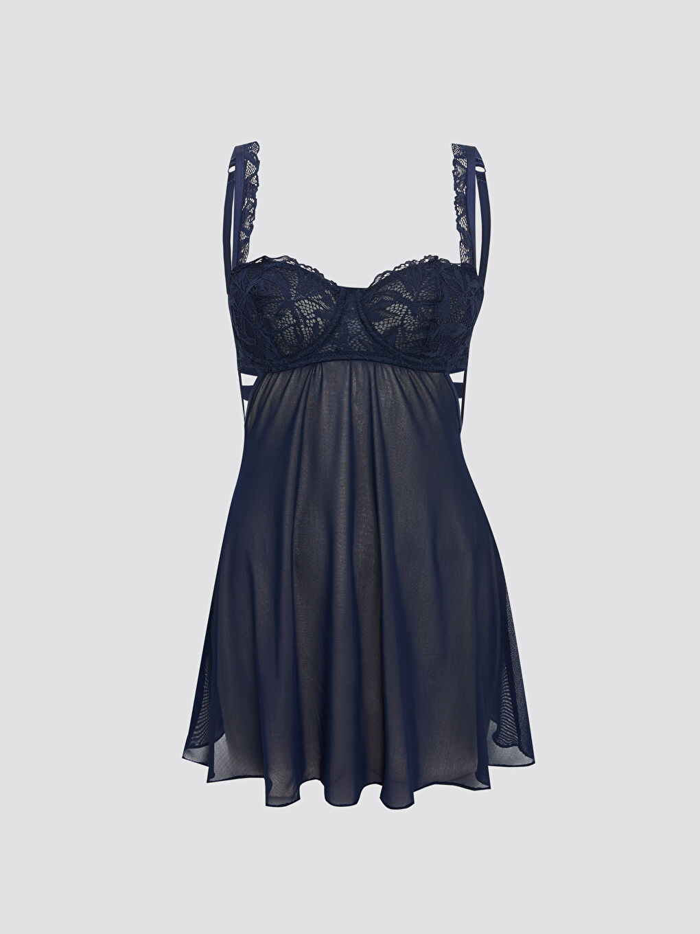 Lacivert Dolgusuz Dantel Detaylı Babydoll