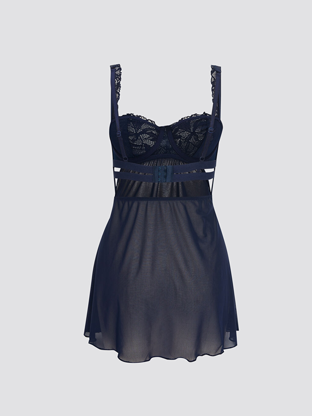 Lacivert Dolgusuz Dantel Detaylı Babydoll-1