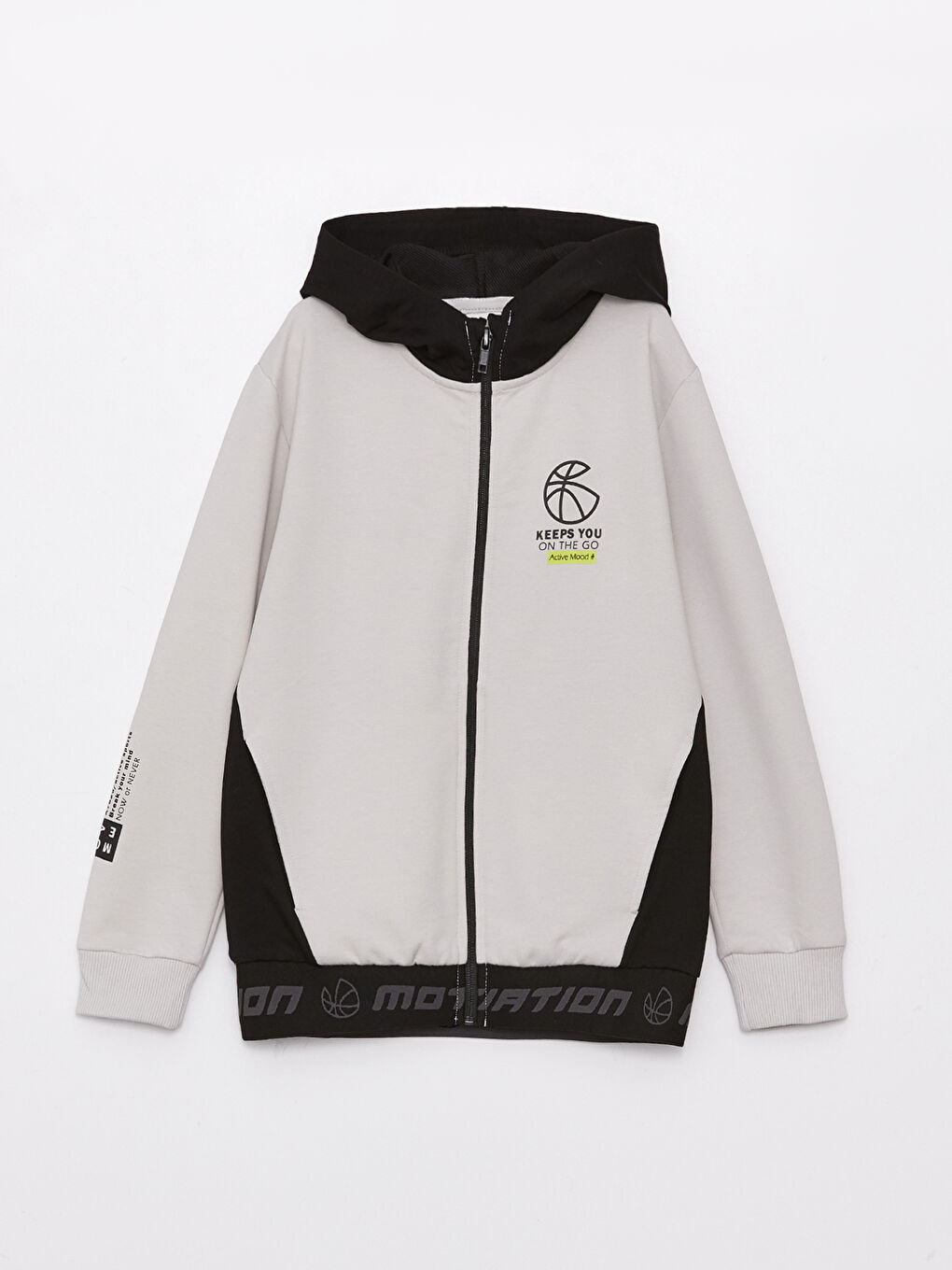 LCW Kids Hooded Printed Long Sleeve Boys' Zippered Sweatshirt -S38008Z4-G5K