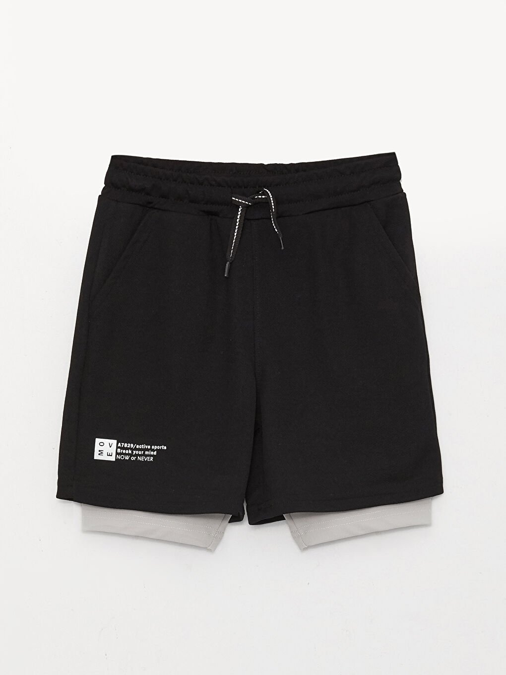 Siyah Beli Lastikli Baskılı Erkek Çocuk Taytlı Şort