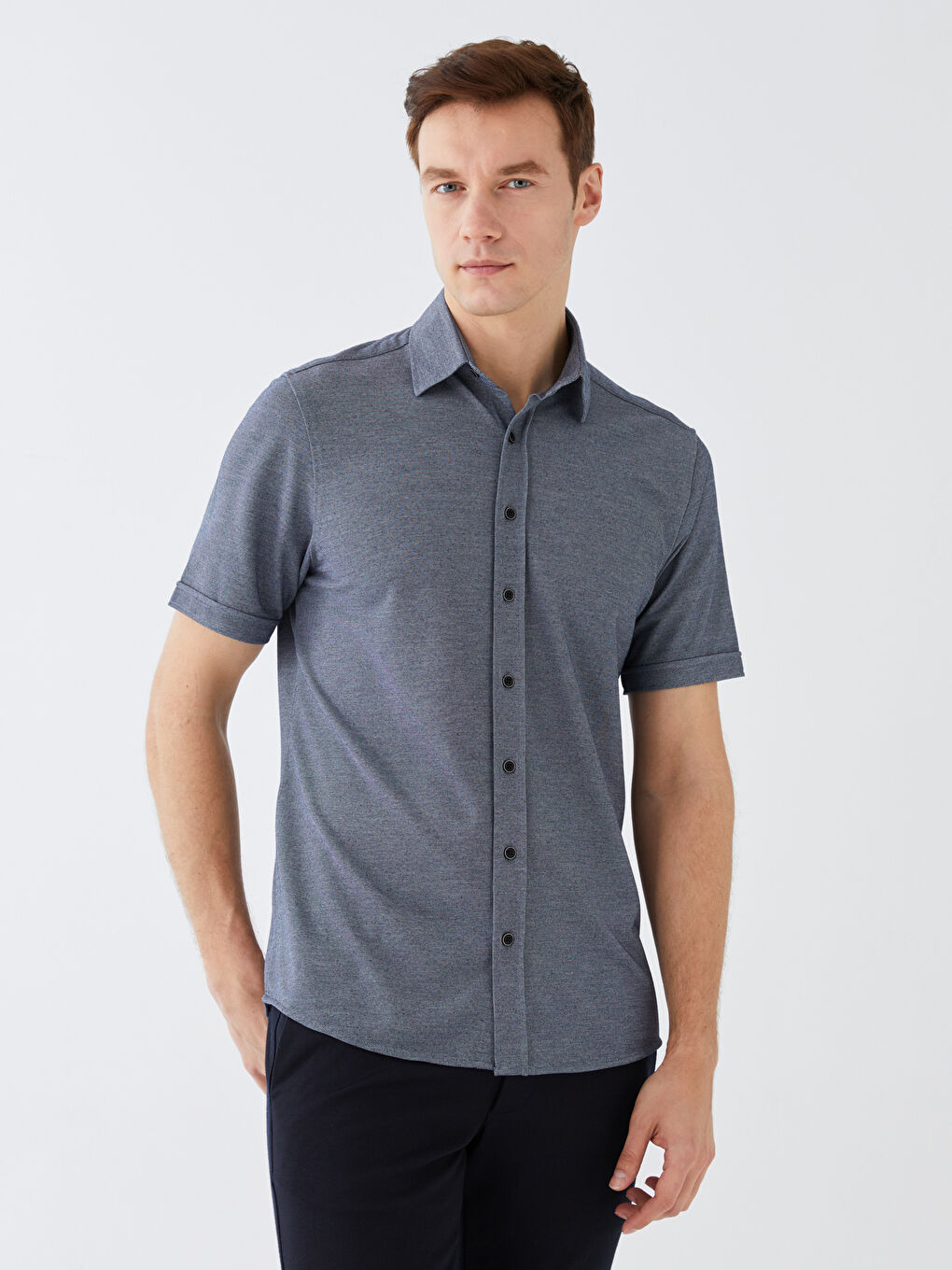 Lacivert Regular Fit Kısa Kollu Erkek Gömlek