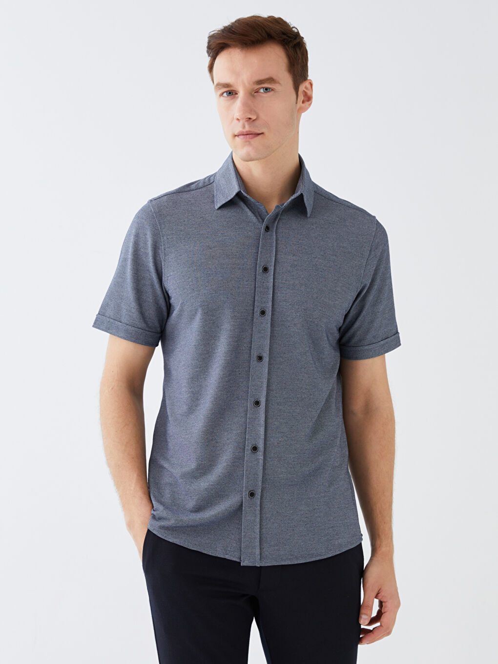 Lacivert Regular Fit Kısa Kollu Erkek Gömlek-2