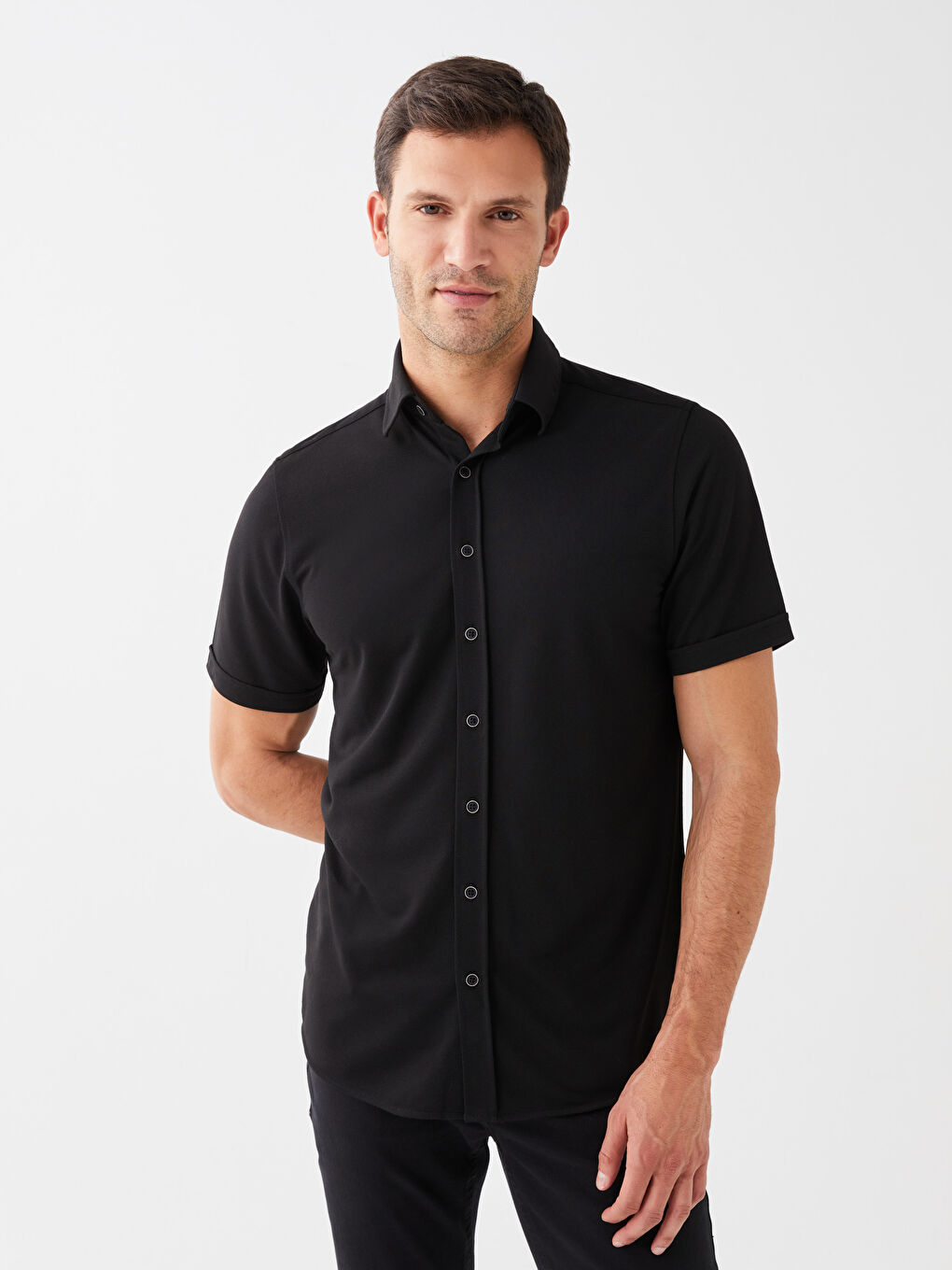 Siyah Regular Fit Kısa Kollu Erkek Gömlek