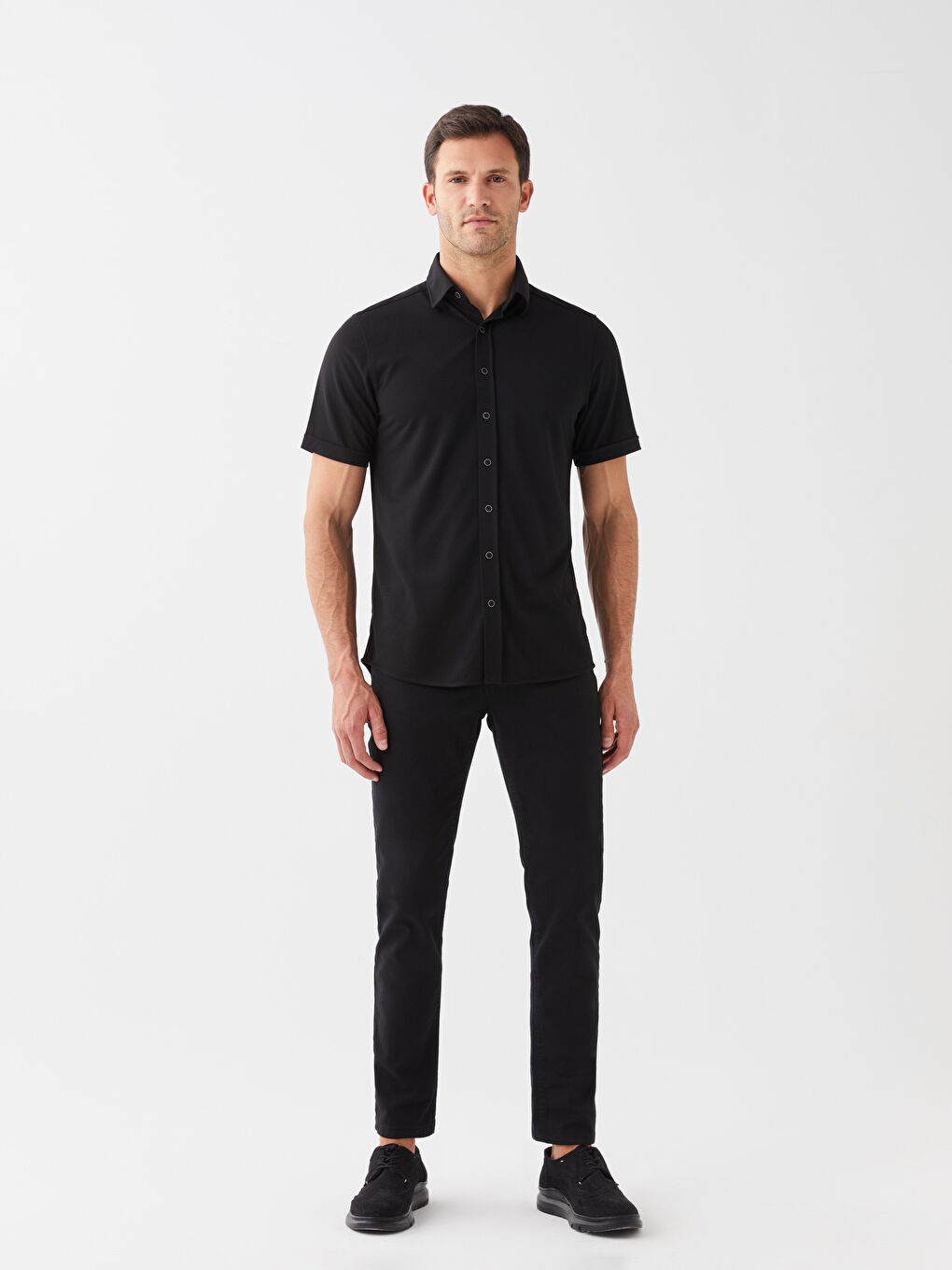 Siyah Regular Fit Kısa Kollu Erkek Gömlek-2
