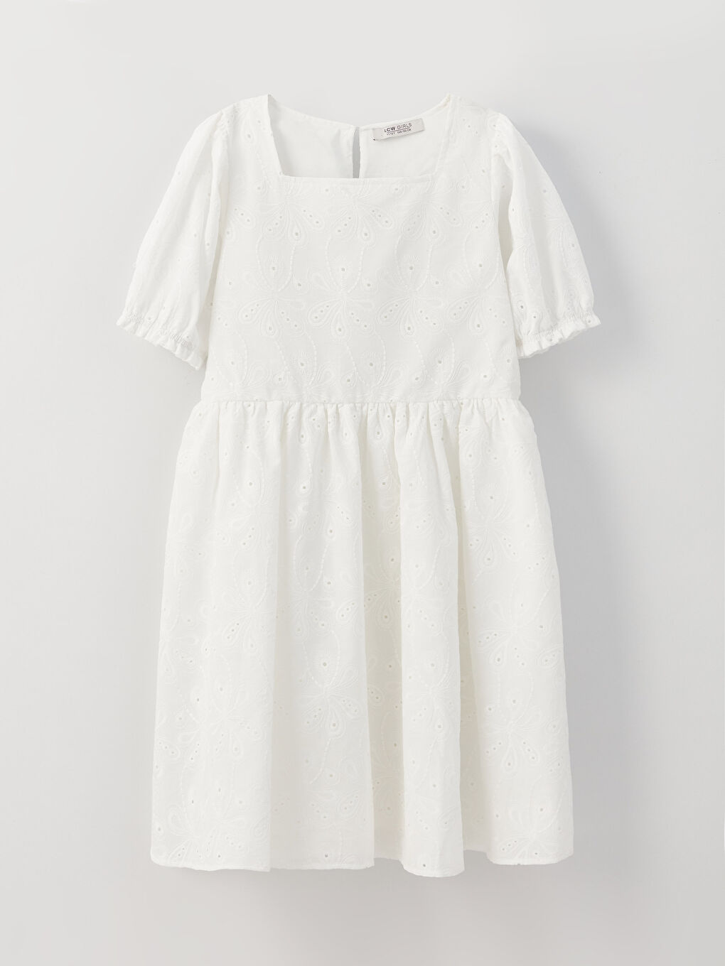 Robe pour Filles à Col Carré avec Motifs Manches Courtes