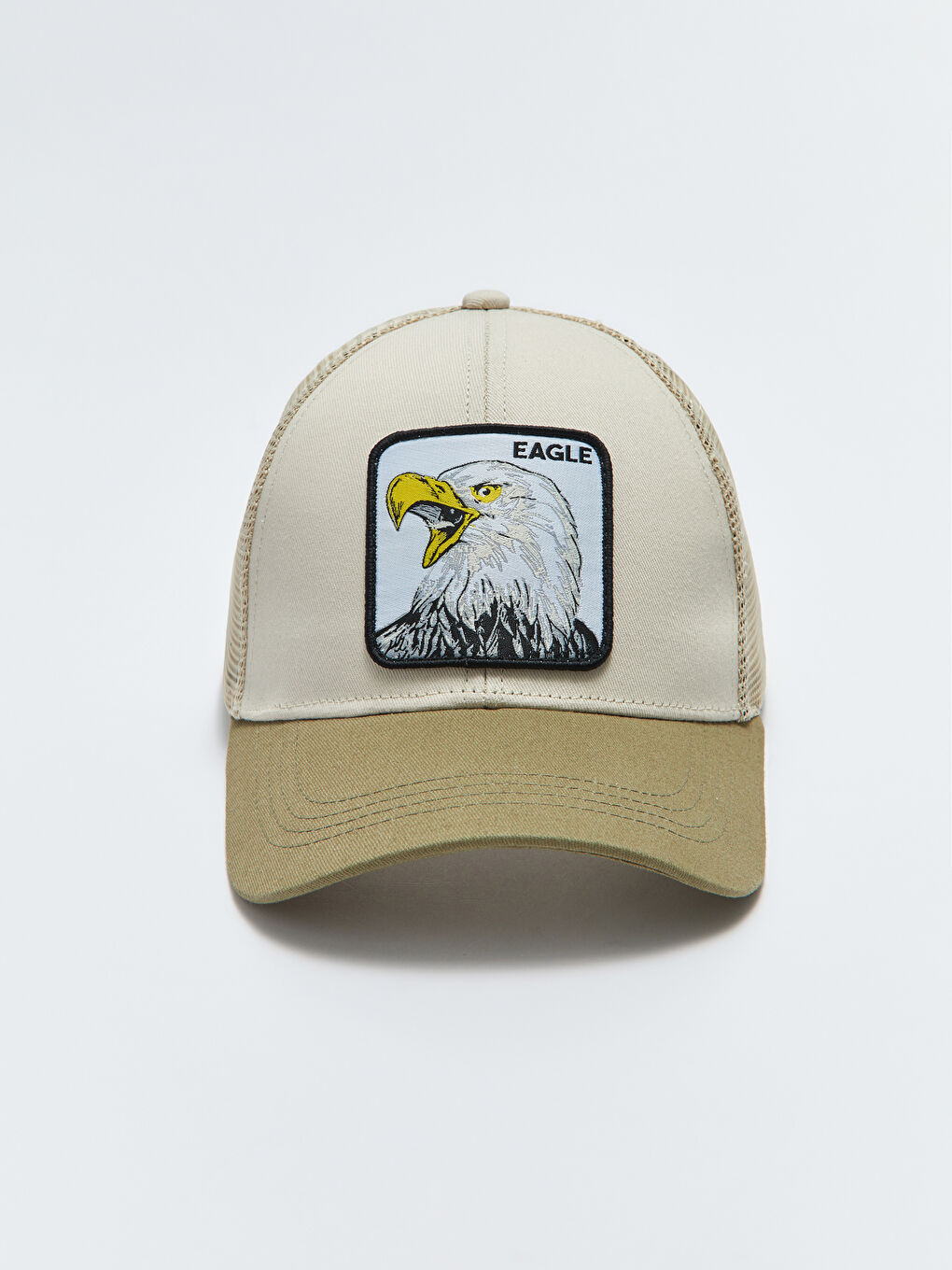 Bej Etiket Nakışlı Erkek Kep Şapka-2