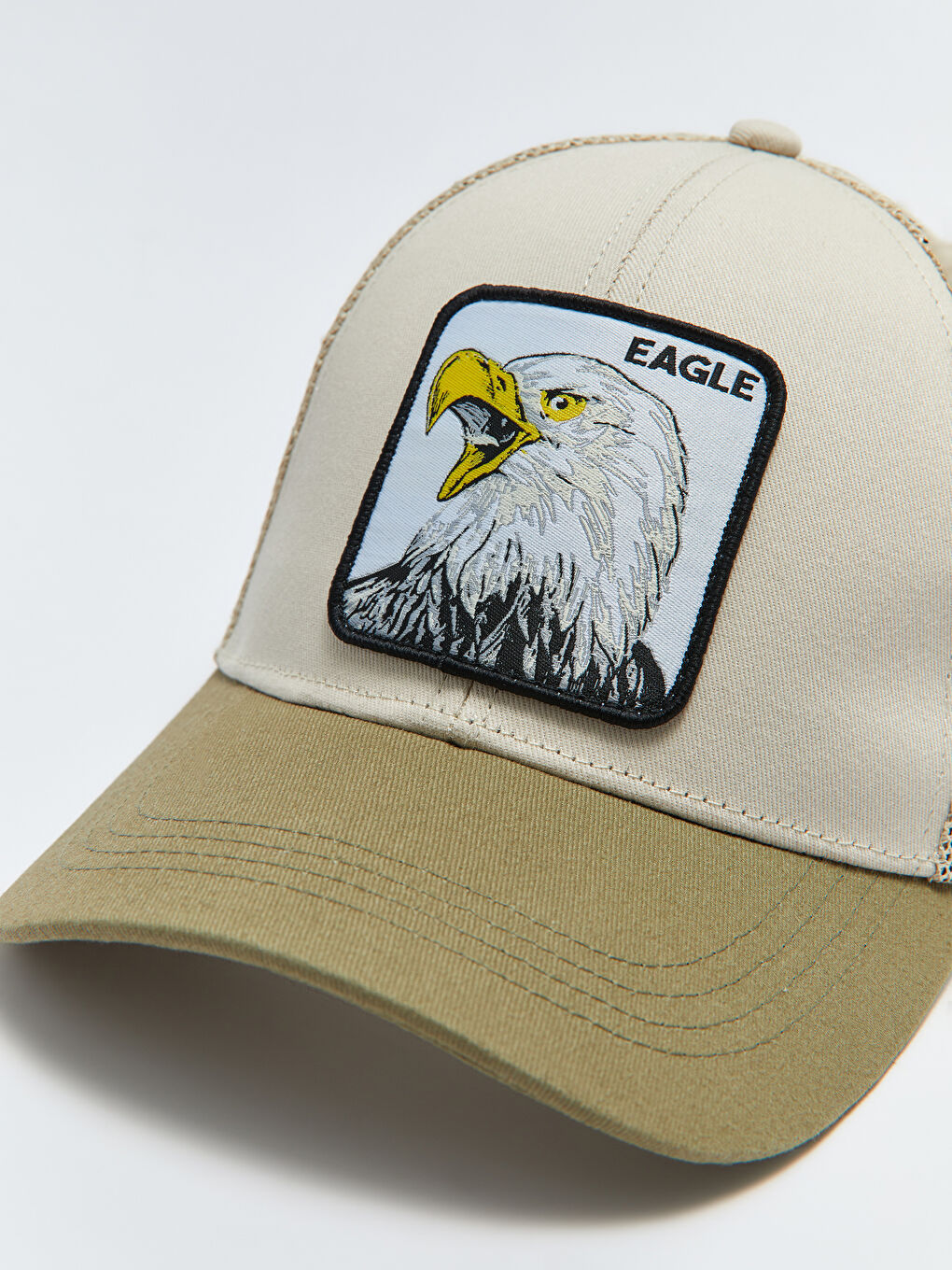 Bej Etiket Nakışlı Erkek Kep Şapka-5