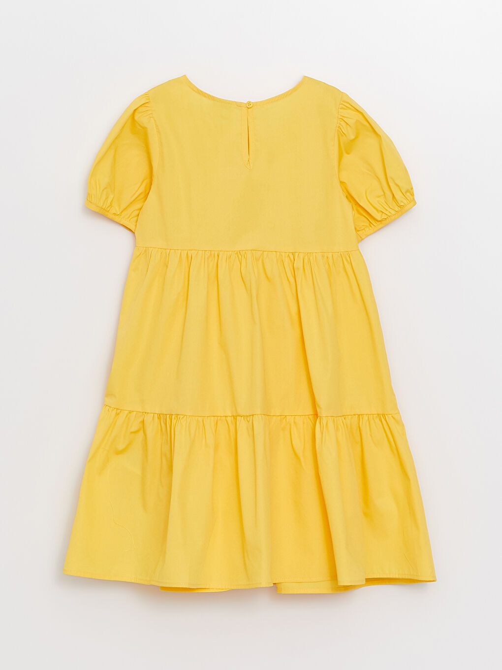 Sarı Bisiklet Yaka Basic Kısa Kollu Kız Çocuk Elbise-1