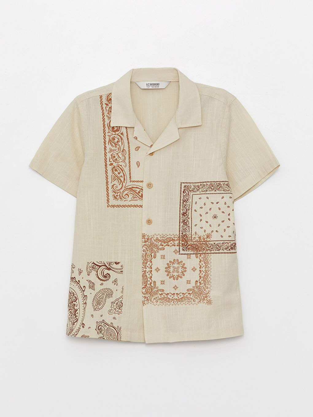 Bej Desenli Kısa Kollu Erkek Çocuk Gömlek ve Şort-1