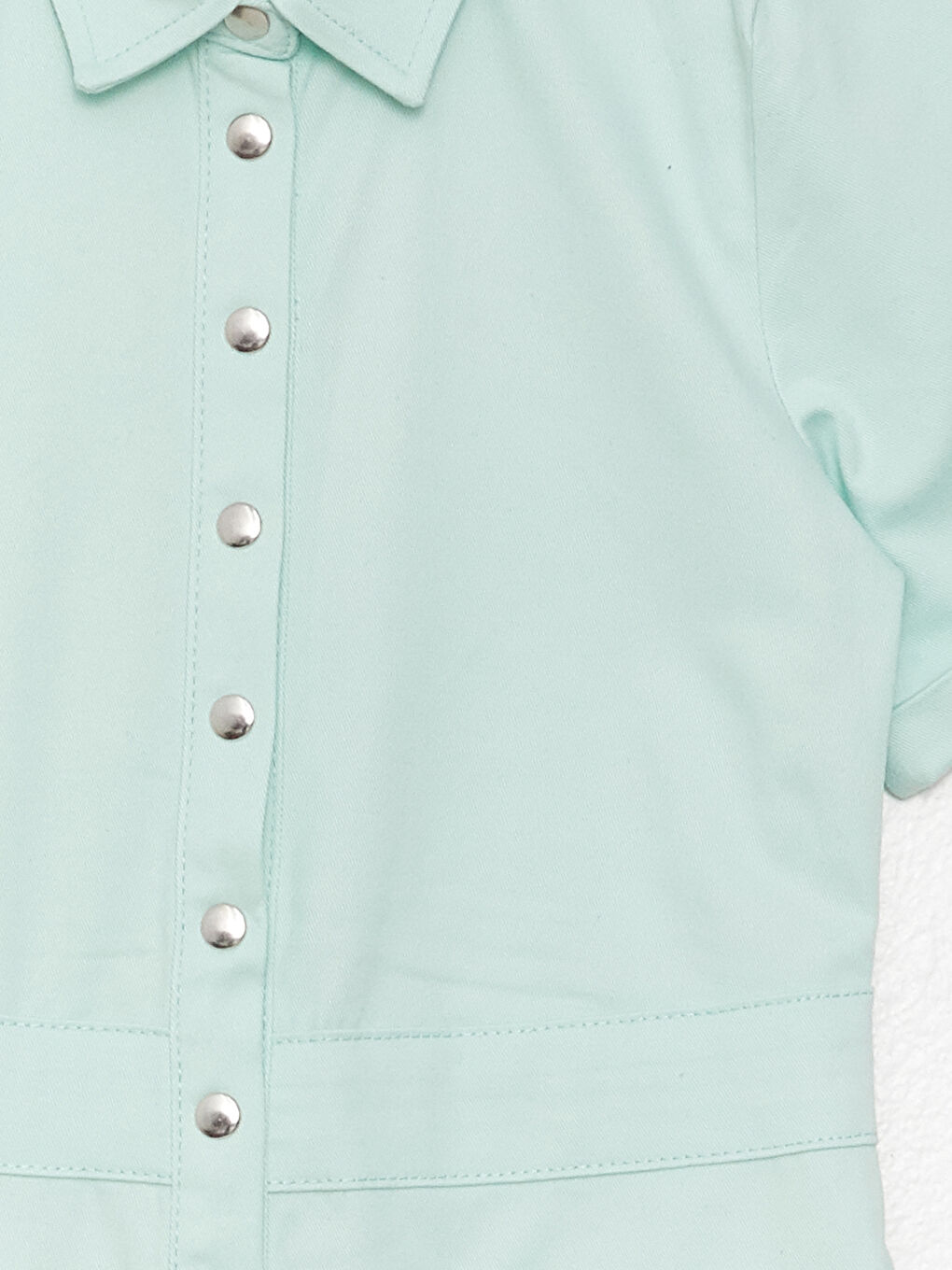 Salopetă cu Guler de Cămașă, Mânecă Scurtă, Simplă pentru Fete-2