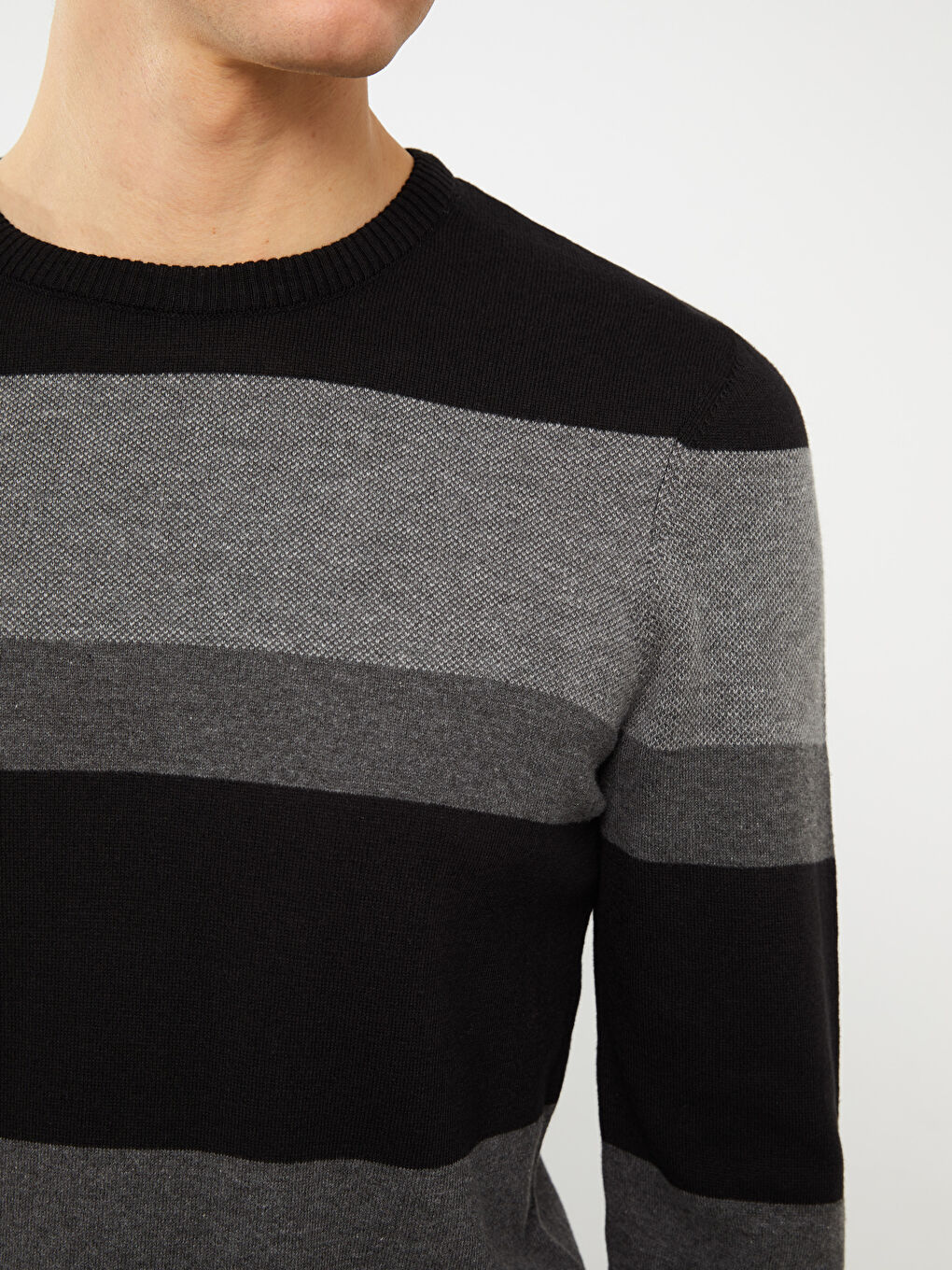 Пуловер с кръгло деколте, дълъг ръкав, цветен блок, за мъже, трикотаж-3