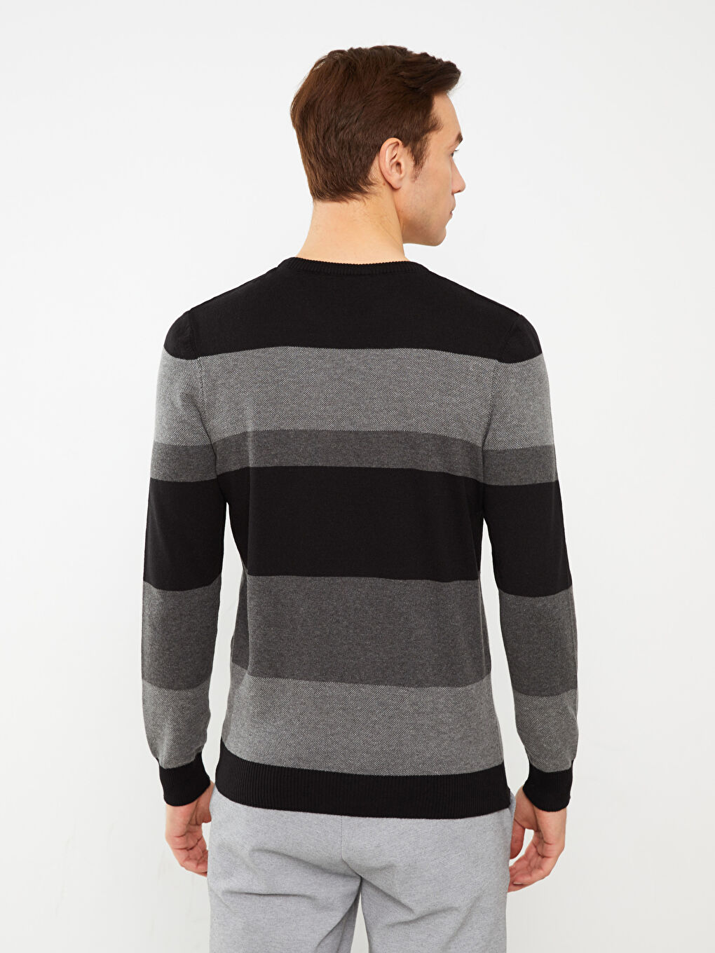 Пуловер с кръгло деколте, дълъг ръкав, цветен блок, за мъже, трикотаж-4