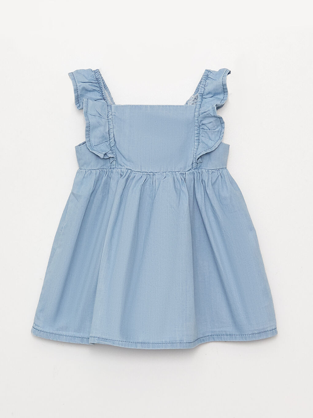 Square Collar Strappy Baby Girls' Denim Dress