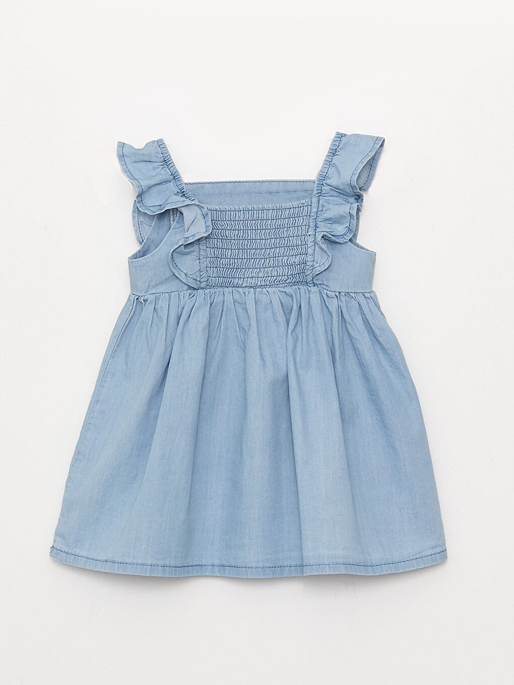 Square Collar Strappy Baby Girls' Denim Dress-1