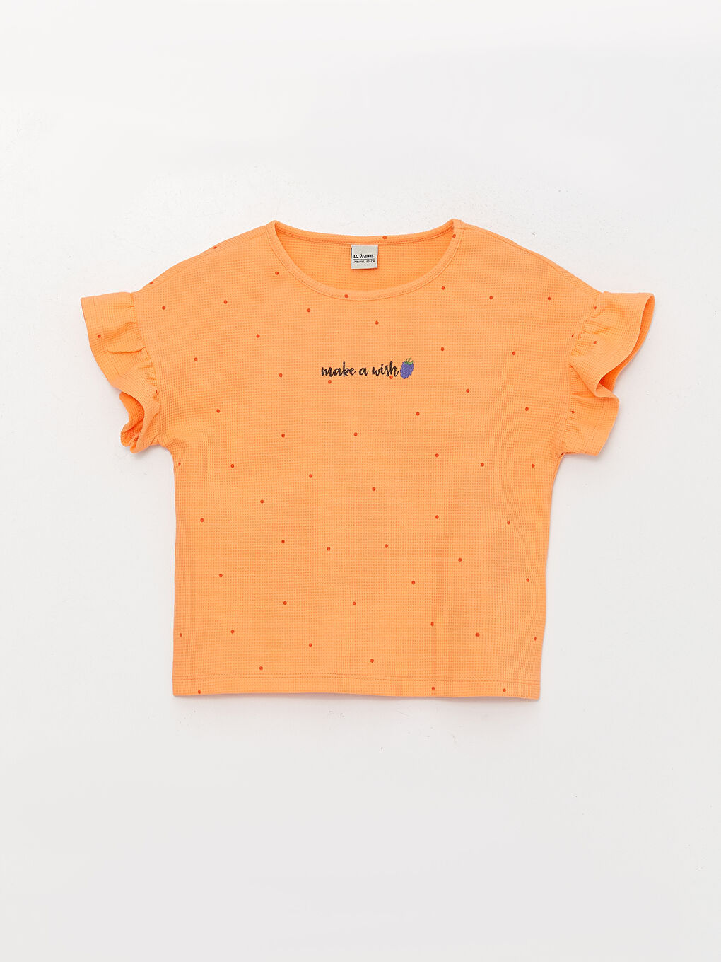 Turuncu Bisiklet Yaka Nakışlı Kısa Kollu Kız Çocuk Tişört
