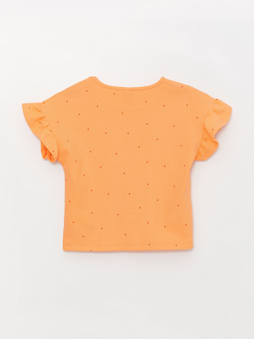 Turuncu Bisiklet Yaka Nakışlı Kısa Kollu Kız Çocuk Tişört-1