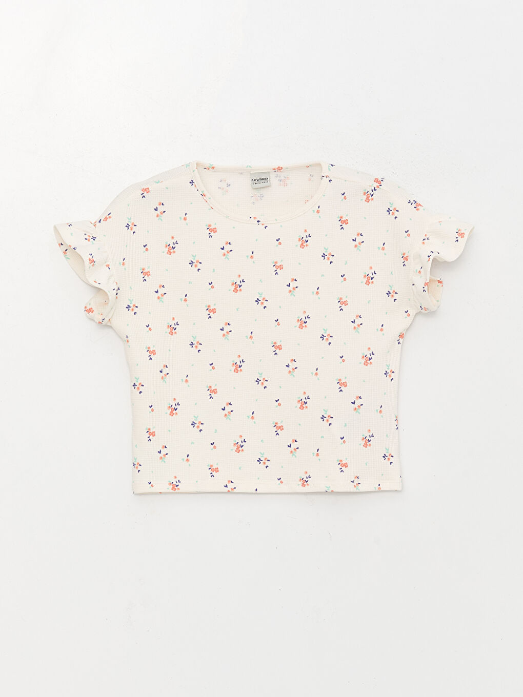 Ekru Bisiklet Yaka Kısa Kollu Kız Çocuk Tişört