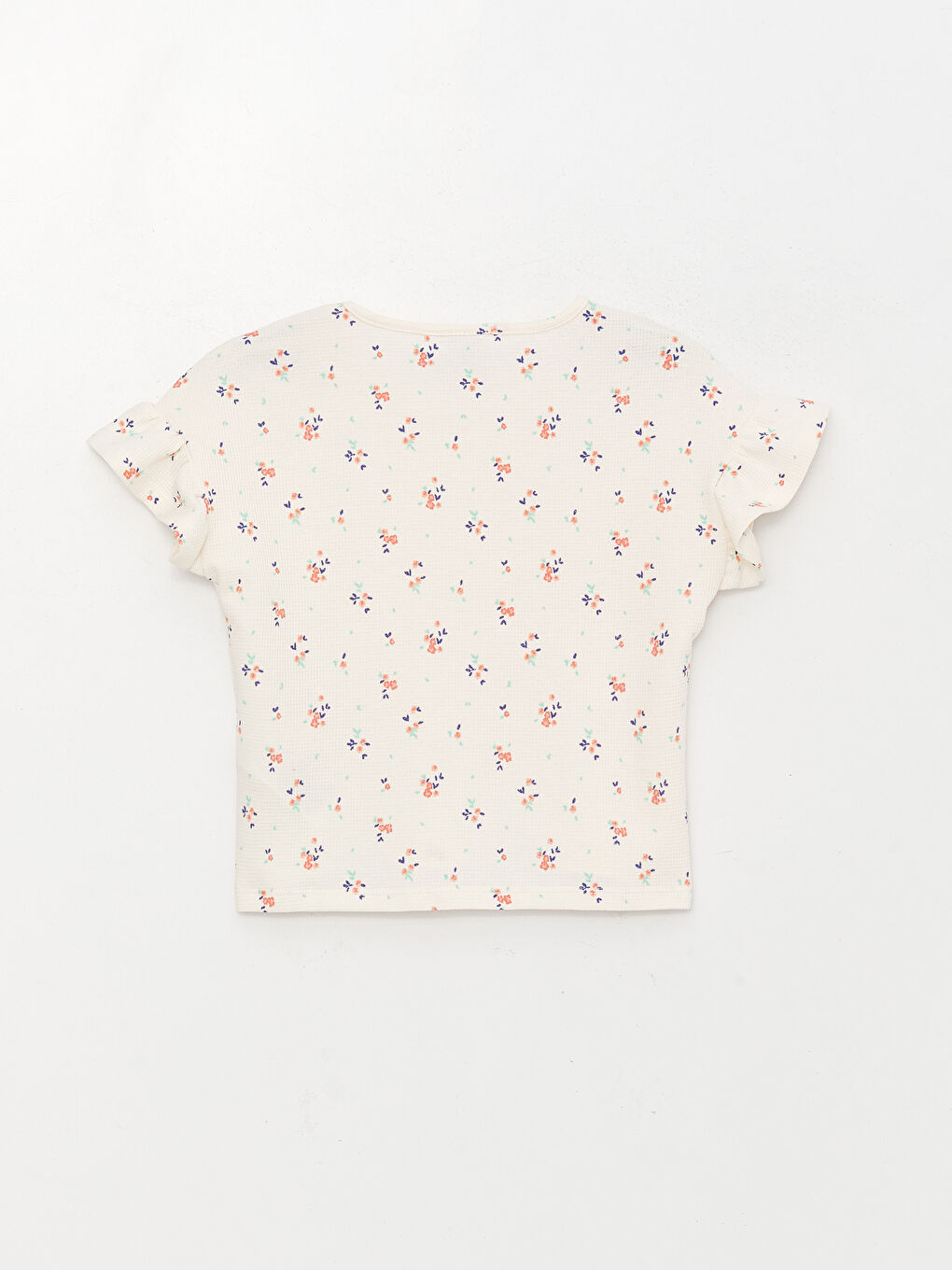 Ekru Bisiklet Yaka Kısa Kollu Kız Çocuk Tişört-1