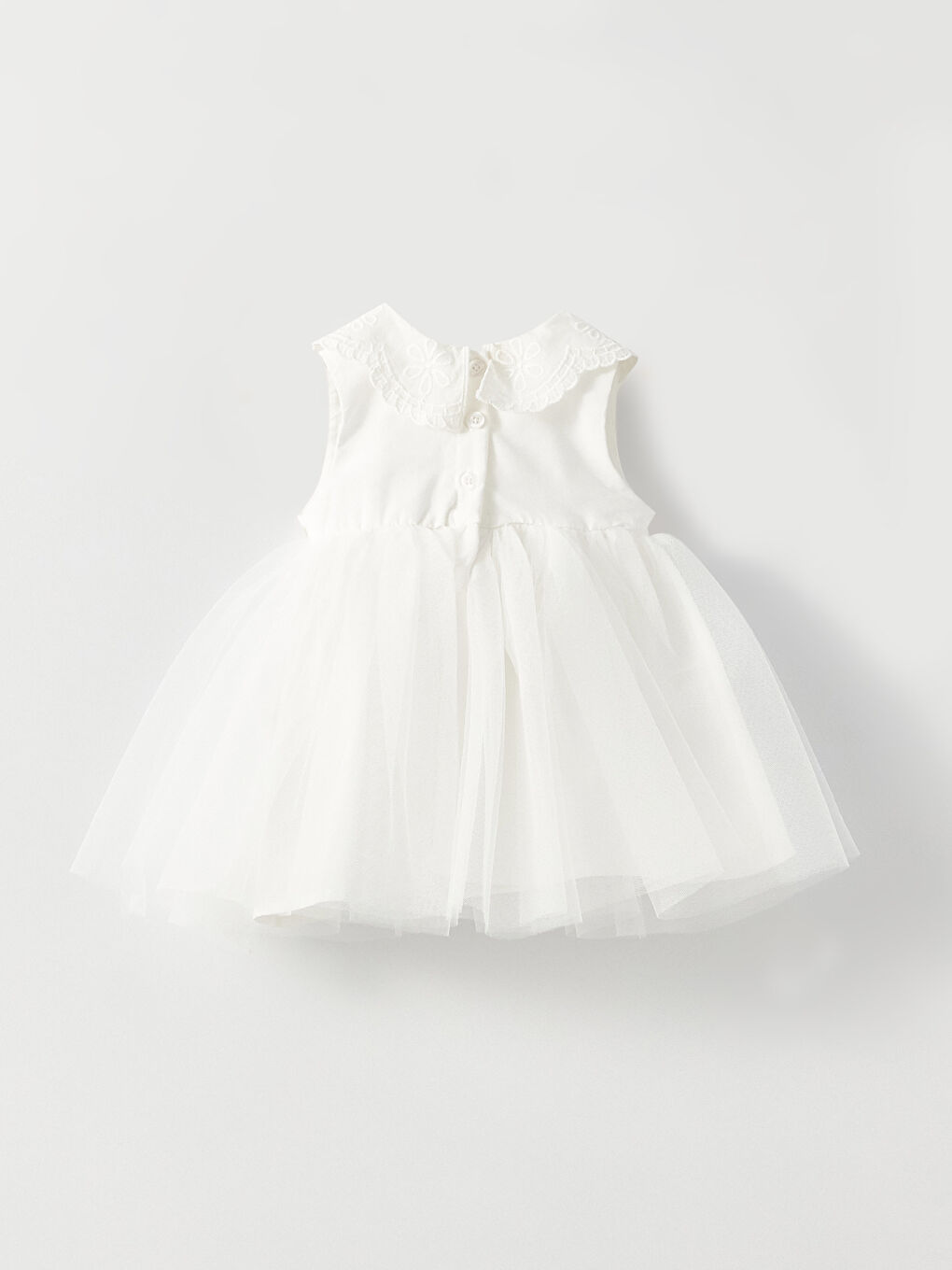 Ekru Bebe Yaka Tül Etekli Kız Bebek Elbise-1