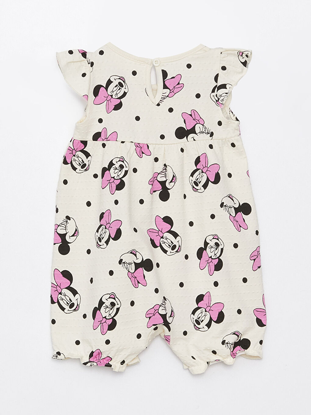 Ekru Bisiklet Yaka Uzun Kollu Minnie Mouse Baskılı Kız Bebek Tulum-1