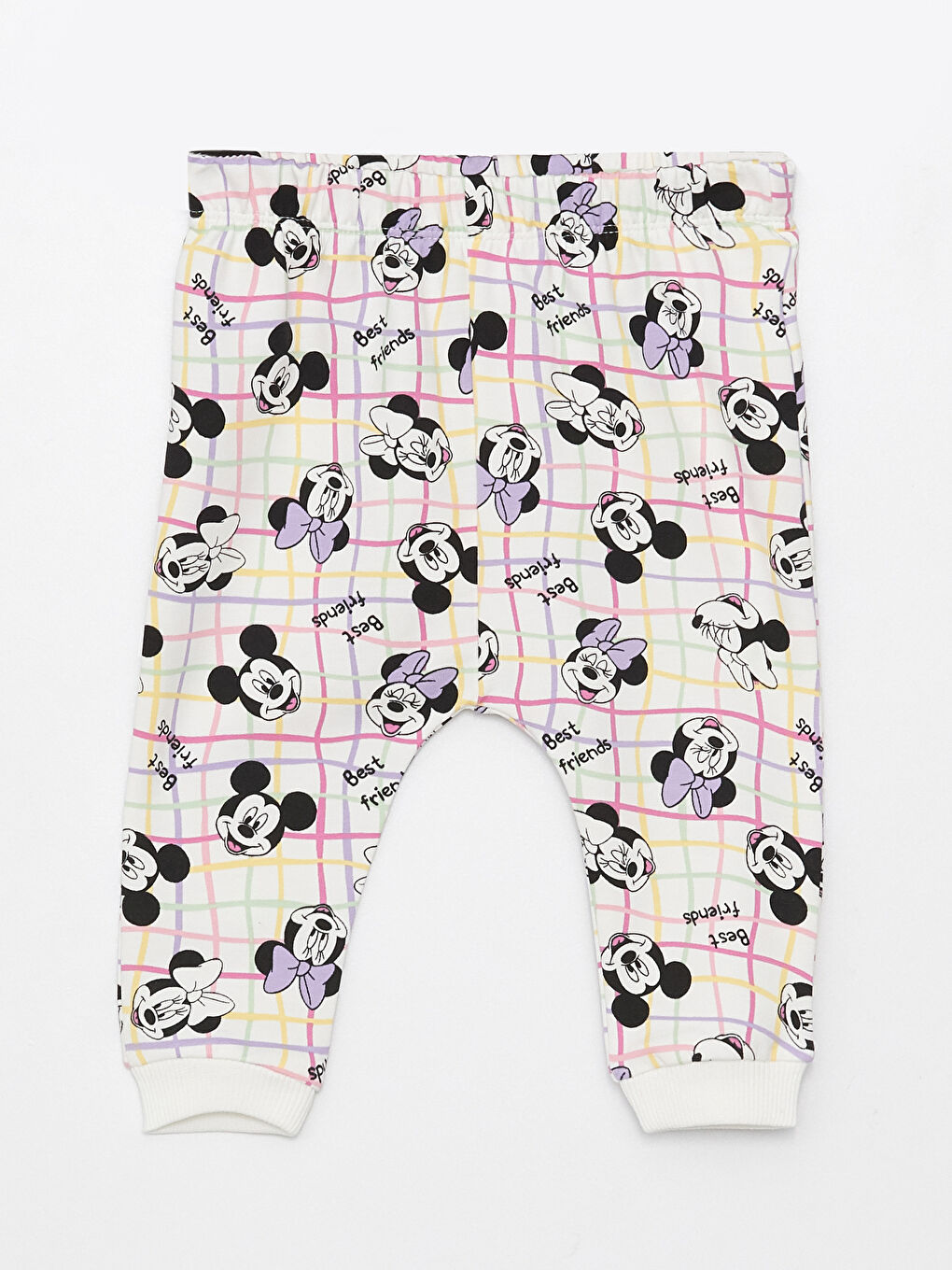 Ekru Bisiklet Yaka Uzun Kollu Minnie ve Mickey Mouse Baskılı Kız Bebek Sweatshirt ve Pantolon 2'li Takım-2