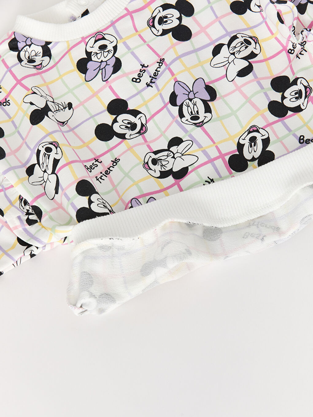 Ekru Bisiklet Yaka Uzun Kollu Minnie ve Mickey Mouse Baskılı Kız Bebek Sweatshirt ve Pantolon 2'li Takım-3