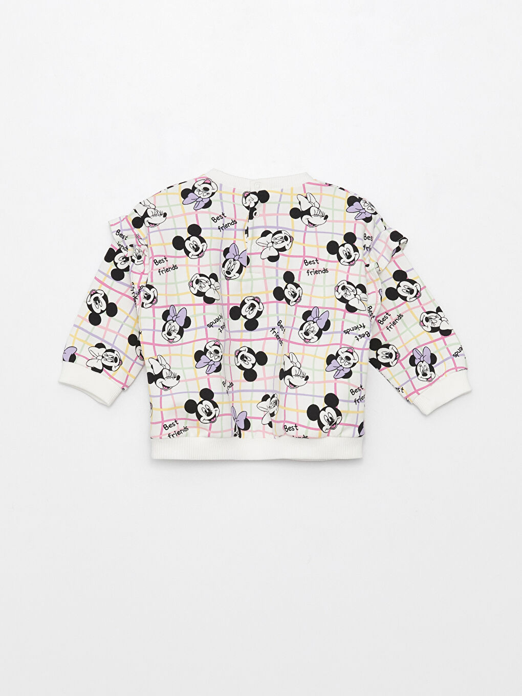 Ekru Bisiklet Yaka Uzun Kollu Minnie ve Mickey Mouse Baskılı Kız Bebek Sweatshirt ve Pantolon 2'li Takım-4