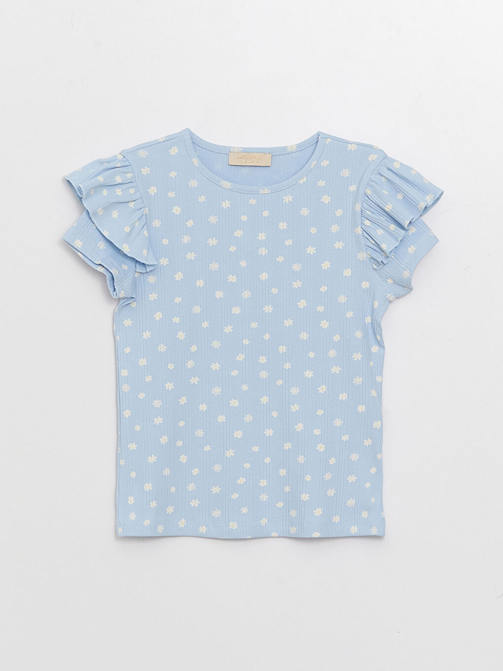 Mavi Bisiklet Yaka Desenli Kısa Kollu Kız Çocuk Tişört