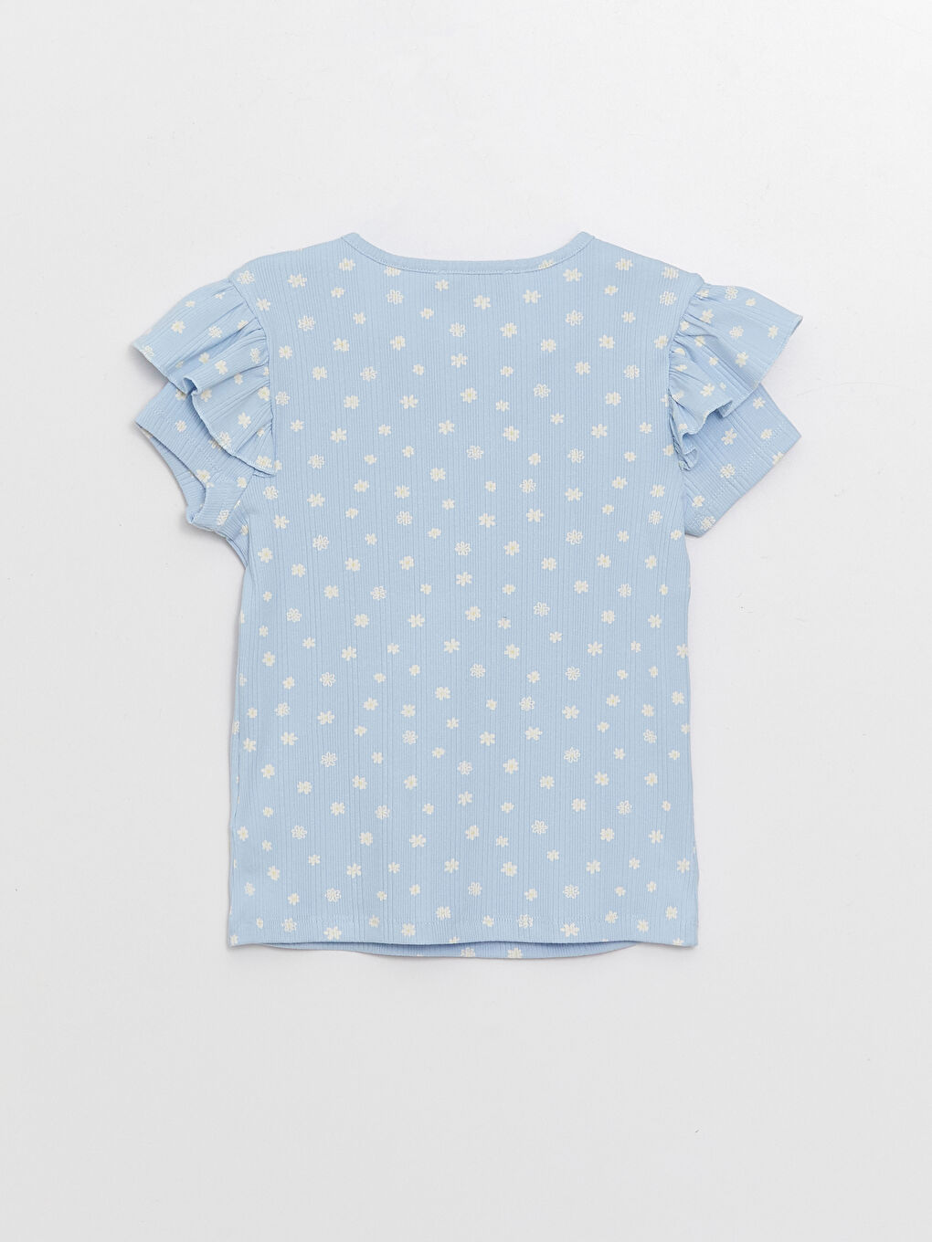 Mavi Bisiklet Yaka Desenli Kısa Kollu Kız Çocuk Tişört-1