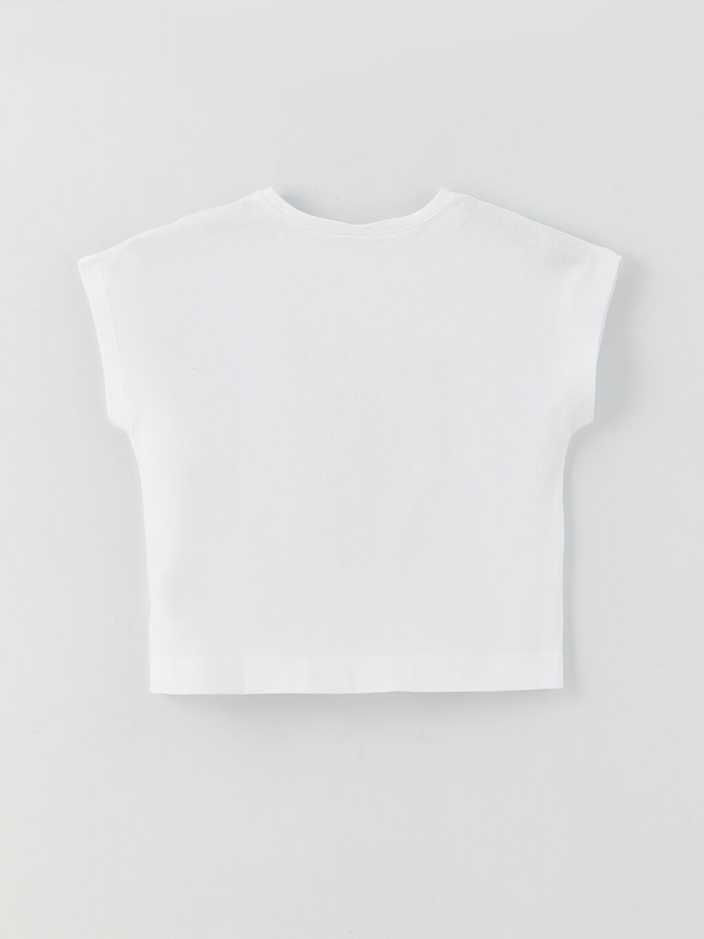 Beyaz Bisiklet Yaka Nakışlı Kısa Kollu Kız Çocuk Tişört-1