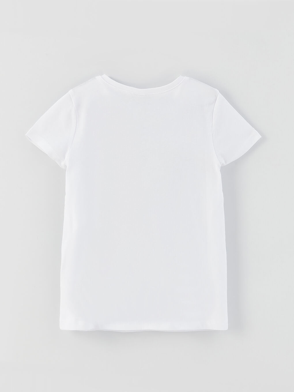 Beyaz Bisiklet Yaka Baskılı Kısa Kollu Kız Çocuk Tişört-1